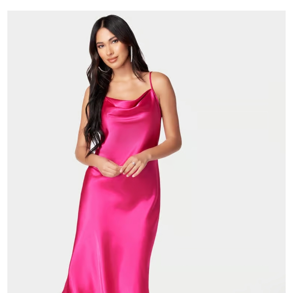 Bebe Pink Midi Dress with Cowl Neckline